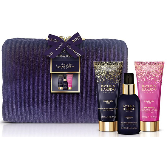 Baylis & Harding Mulberry Fizz shower gel 100 ml + hand and body lotion 100 ml + body mist 100 ml, cosmetic set for women