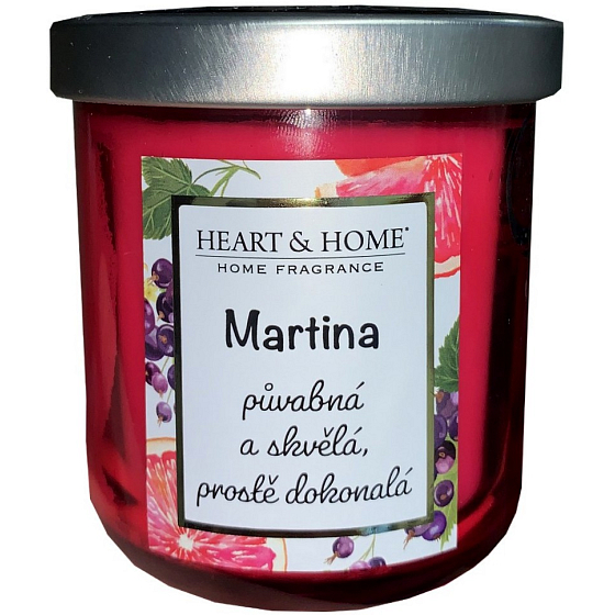 Heart & Home Fresh grapefruit and blackcurrant soy scented candle with Martina's name 110 g