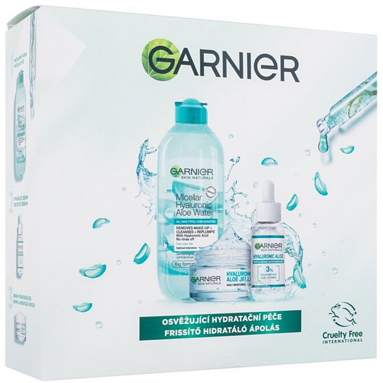 Garnier Skin Naturals Hyaluronic Aloe Micellar Water Micellar Water 400 ml + Filling Facial Serum with Aloe Vera 30 ml + Jelly 3in1 Day Moisturizer with gel texture for normal to combination skin 50 ml, cosmetic set