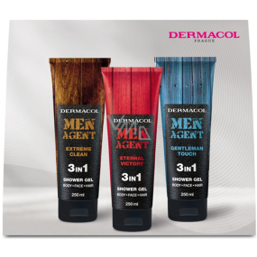 Dermacol Men Agent 3in1 Extreme Clean shower gel 250 ml + 3in1 Gentleman Touch shower gel 250 ml + 3in1 Eternal Victory shower gel 250 ml, cosmetic set for men