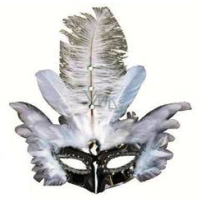 Ball mask with white feathers 30 cm suitable for adults