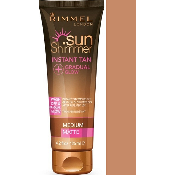 Rimmel London Sun Shimmer Instant Tan bronze make-up for immediate tan 002 Medium Matte 125 ml