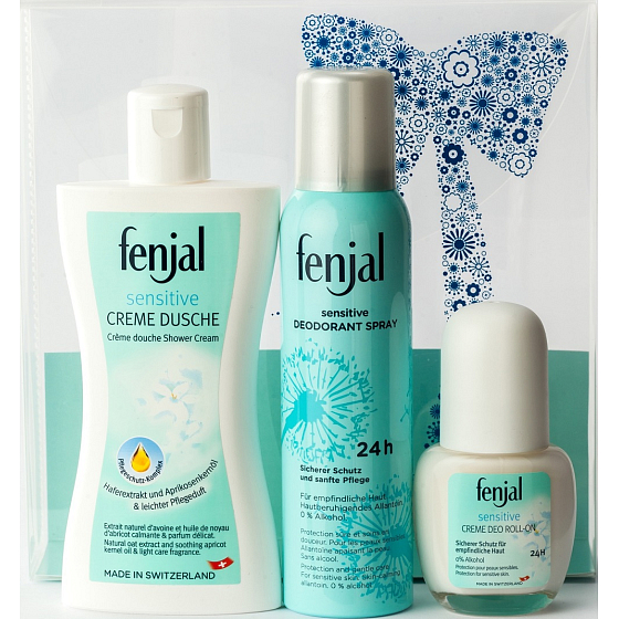 Fenjal Sensitive shower cream 200 ml + deodorant spray for women 150 ml + roll-on ball deodorant for women 50 ml, cosmetic set