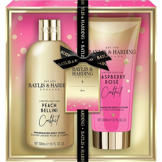Baylis & Harding Cocktail Hour Peach Bellini Washing Gel 300 ml + Raspberry Rose Body Lotion 200 ml, cosmetic set