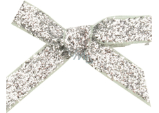 Velvet bow narrow silver glittering 8 cm 12 pieces