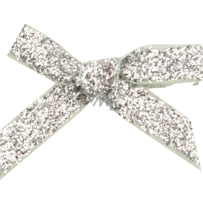Velvet bow narrow silver glittering 8 cm 12 pieces