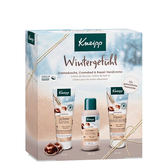 Kneipp Winter care shower cream 75 ml + hand cream 75 ml + bath foam 100 ml, cosmetic set for women