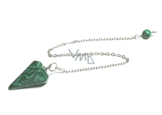 Malachite pendulum 2,5 cm + 18 cm chain with bead, wishing stone