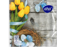 Aha Paper napkins 3 layers 33 x 33 cm 20 pieces Easter grey, yellow tulips, blue eggs