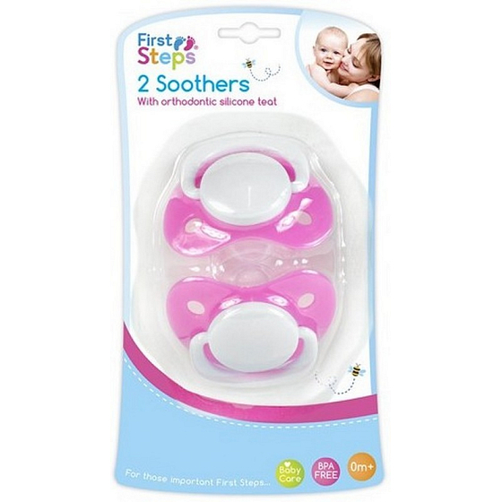 First Steps Bpa Free Orthodontic silicone comforter pink 2 pieces
