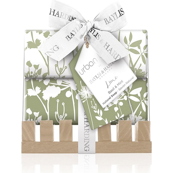 Baylis & Harding Lime, Basil and Mint toilet soap 2 x 200 g + wooden soap dish, cosmetic set