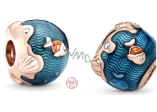 Sterling silver 925 Shimmering ocean waves with fish, bead for sea bracelet