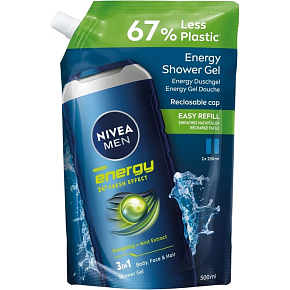 NIVEA SHOWER GEL 500 ML MEN FRESH ENERGY REFILL 5402