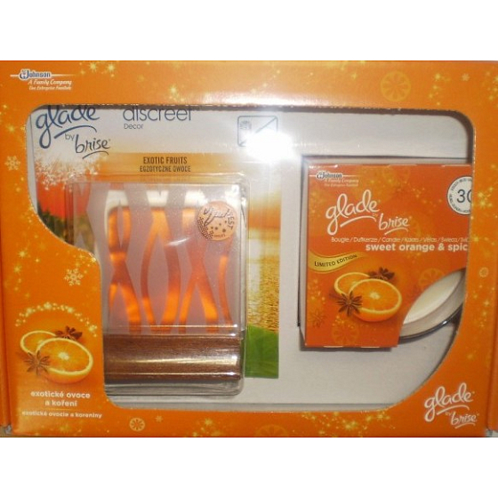 Glade by Brise Exotic fruits and spices Discreet Decor 12 g + scented candle in glass burning time up to 30 hours 120 g, gift set
