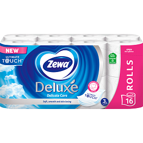 Zewa Deluxe Aqua Tube Delicate Care toilet paper 3 ply 150 pieces 16 pieces, roll that can be washed