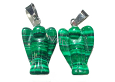Malachite Angel guardian pendant hand cut 1,7 cm 1 piece, stone of fulfilled wishes