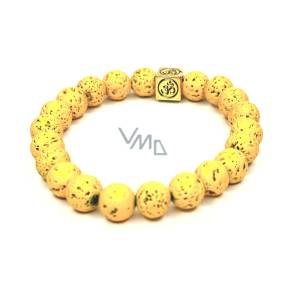 Lava bright yellow with royal mantra Om bracelet elastic natural stone, ball 8 mm / 16-17 cm, born of the four elements