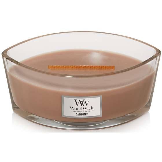 WoodWick Cashmere scented candle with wooden wick and lid ship 453 g