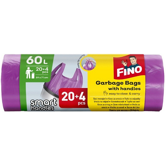 Fino Color Trash Bags with Handles Purple 13 µ, 60 liters 59 x 71 cm, 20 + 4 pieces