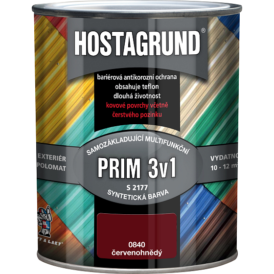 Hostagrund Prim 3v1 S2177 basic and top coat for metal, 0840 red-brown, 600 ml