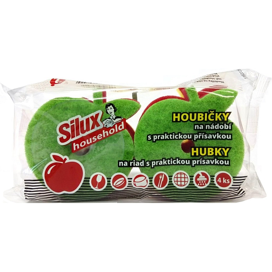 Silux Household Sponge for dishes with a practical suction cup Apple 4 pieces