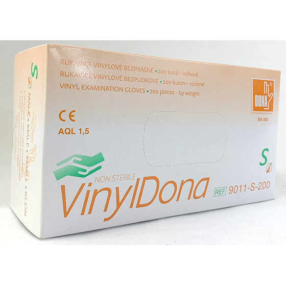 Dona Vinyldona powder-free vinyl gloves, size S 200 pcs in box