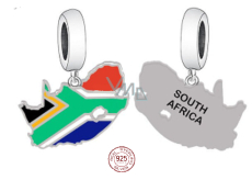 Charm Sterling Silver 925 South Africa Flag - Swinging Map, Travel Bracelet Pendant