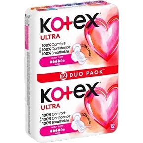 Kotex Ultra Super Duo Pack women's pads, 12 pcs