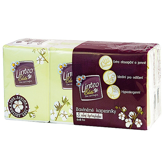 Linteo Elite paper handkerchiefs with the scent of chamomile 1 layer 6 x 8 pieces