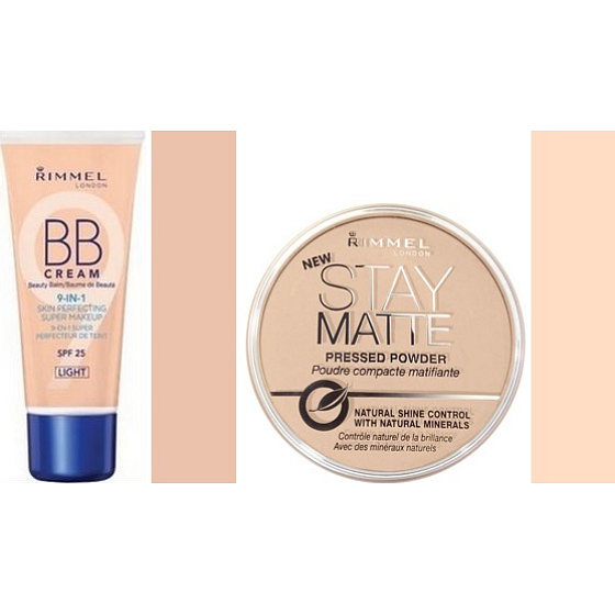 Rimmel London Beauty Balm BB cream 01 Light 30 ml + Stay Matte Powder powder 003 Peach Glow 14 g