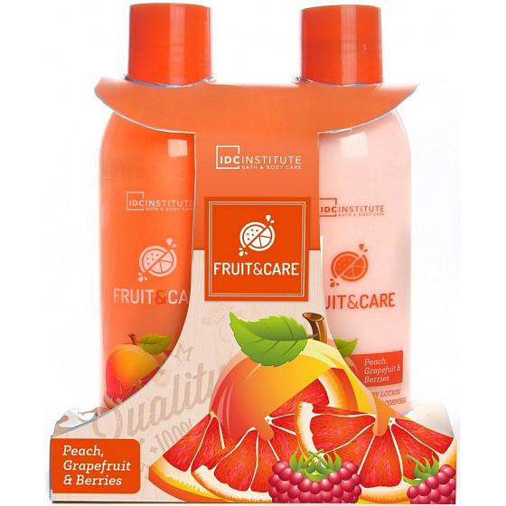 Idc Institute Fruit & Care Peach, Grapefruit & Berries shower gel 180 ml + body lotion 180 ml, cosmetic set