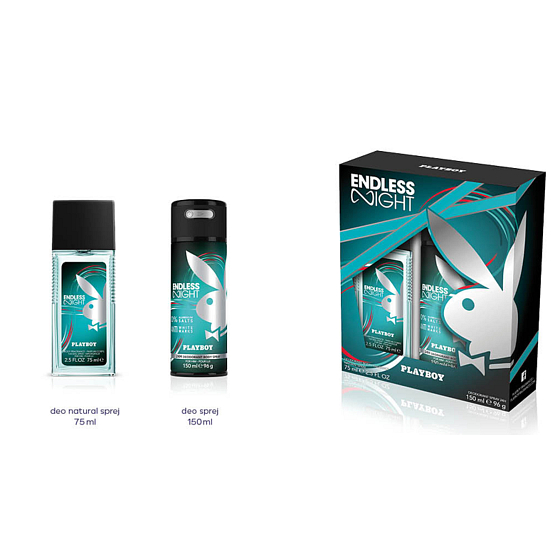 Playboy Endless Night for Him perfumed deodorant glass 75 ml + deodorant spray 150 ml, cosmetic set