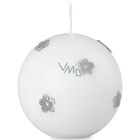 Emocio Candle matt white with grey flowers ball 70 mm