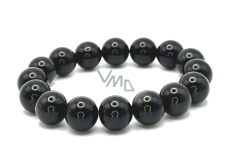 Obsidian bracelet elastic natural stone, ball 12 mm / 16 - 17 cm, borderless