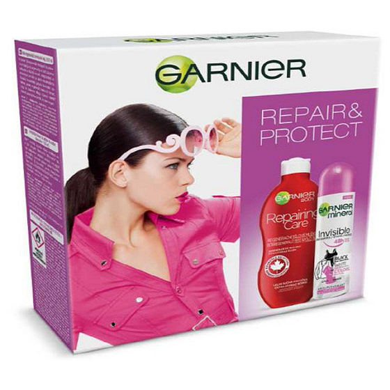 Garnier Repair Regenerating Body Lotion for Very Dry Skin 250 ml + Protect Mineral Invisible Deodorant Spray for Women 150 ml, cosmetic set