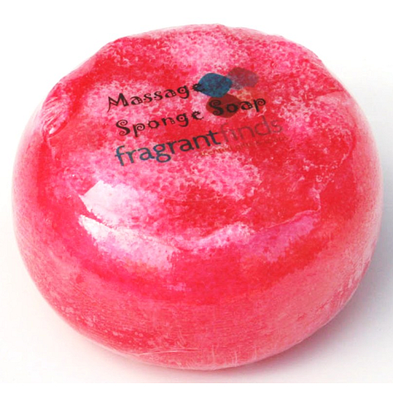 Fragrant Red Delicious Glycerin Massage Soap with Sponge Filled with DKNY Red Delicious Perfume Scent in Red Color 200 g