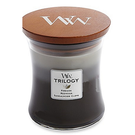 WoodWick Trilogy Cozy Cabin - Cozy Cabin scented candle with a wooden wick and lid glass medium 275 g