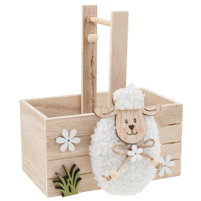 Wooden basket with sheep 14 x 18 cm