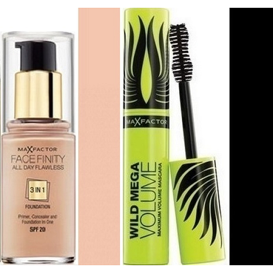 Max Factor Facefinity All Day Flawless 3in1 makeup 45 Warm Almond 30 ml + Wild Mega Volume mascara black 11 ml