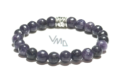 Lepidolite dark purple bracelet elastic natural stone, ball 8 mm / 16-17 cm, athletes amulet