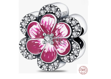 Charm Sterling silver 925 Pink flower, pansy, bead on bracelet nature