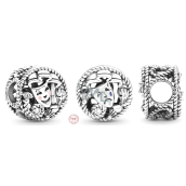 Sterling silver 925 Theatrical masks, tragedy and comedy, bead on bracelet symbol