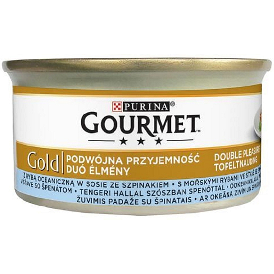 Gourmet Gold Double Pleasure with sea fish in juice with spinach canned for adult cats 85 g