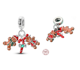 Charm Sterling Silver 925 Christmas Gingerbread 3-in-1, Bracelet Pendant Christmas
