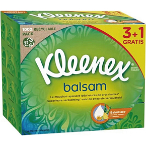 Kleenex Balsam 3-ply facial tissues in a box, 4× 64 pcs, 3+1