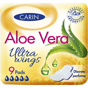 Carin Ultra Wings Aloe Vera Pads with Wings, 9 Pieces