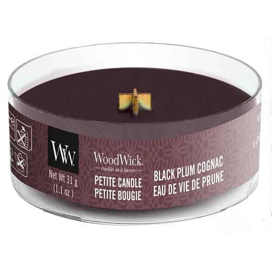 WoodWick Black Plum Cognac - Black Plum Cognac Scented Candle with Wood Wick Petite 31 g