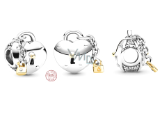 Sterling silver 925 Heart and lock, bead on love bracelet
