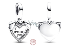Charm Sterling silver 925 Heart doggie I Woof You 2in1, pendant on bracelet pet