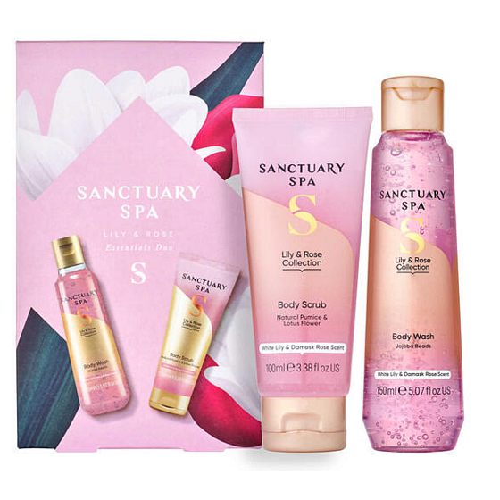 Sanctuary Spa Lily and rose shower gel 150 ml + body scrub 100 ml, cosmetic set for women